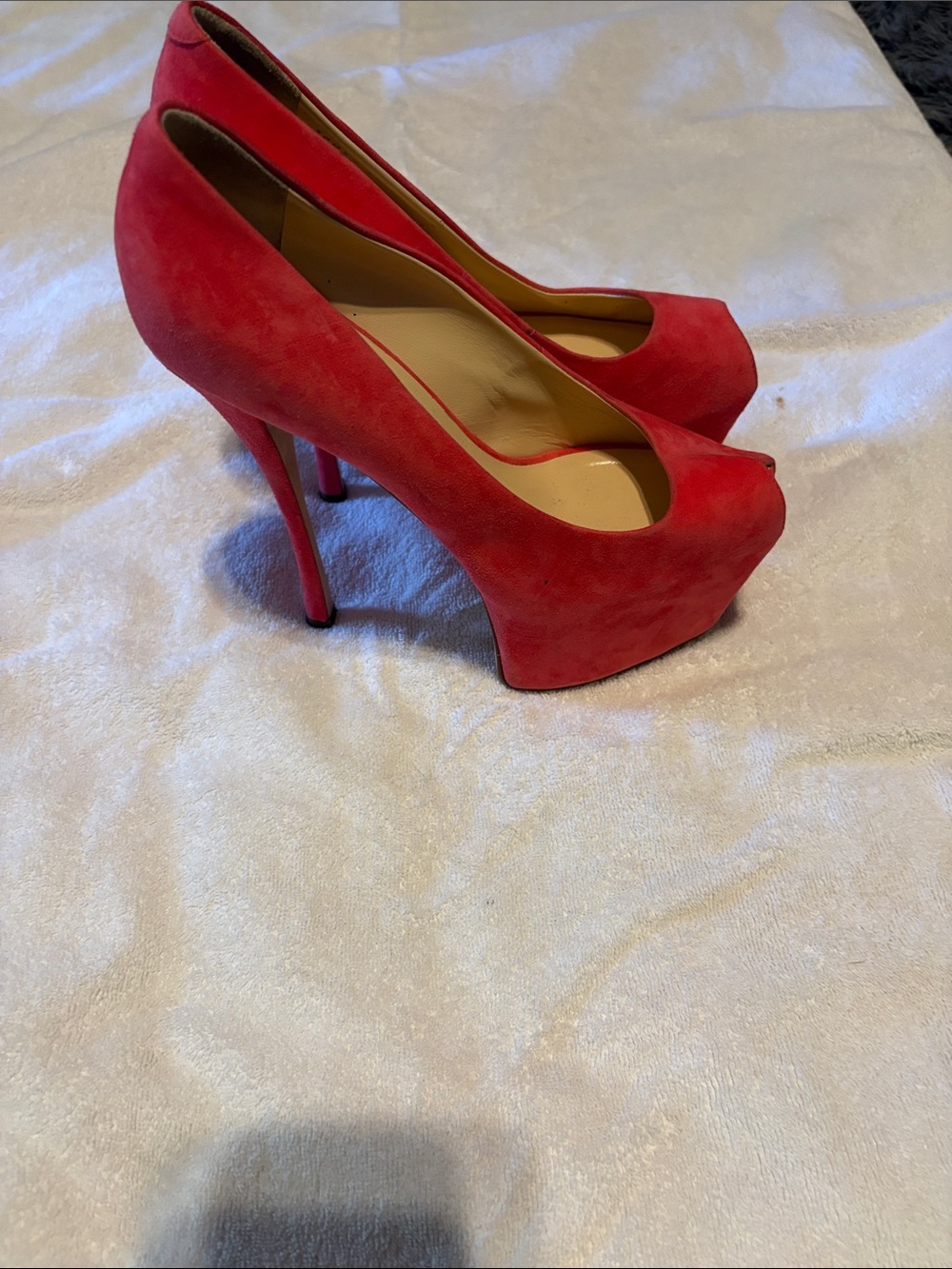 Giuseppe Zanotti Red Suede Peep-Toe Platform Pumps